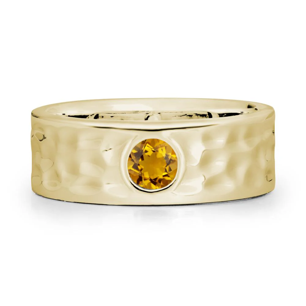 Hammered Wide Band Bezel Citrine Ring - Image 3