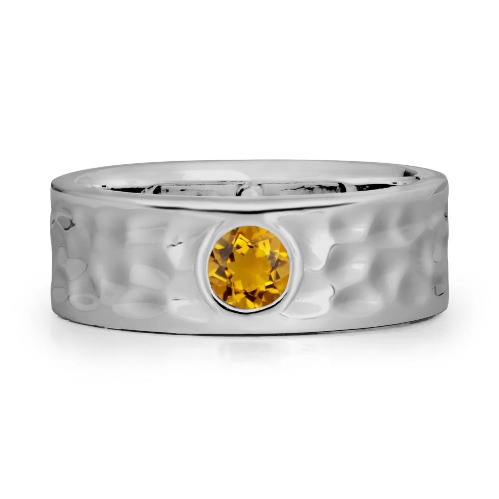 Hammered Wide Band Bezel Citrine Ring - Image 8