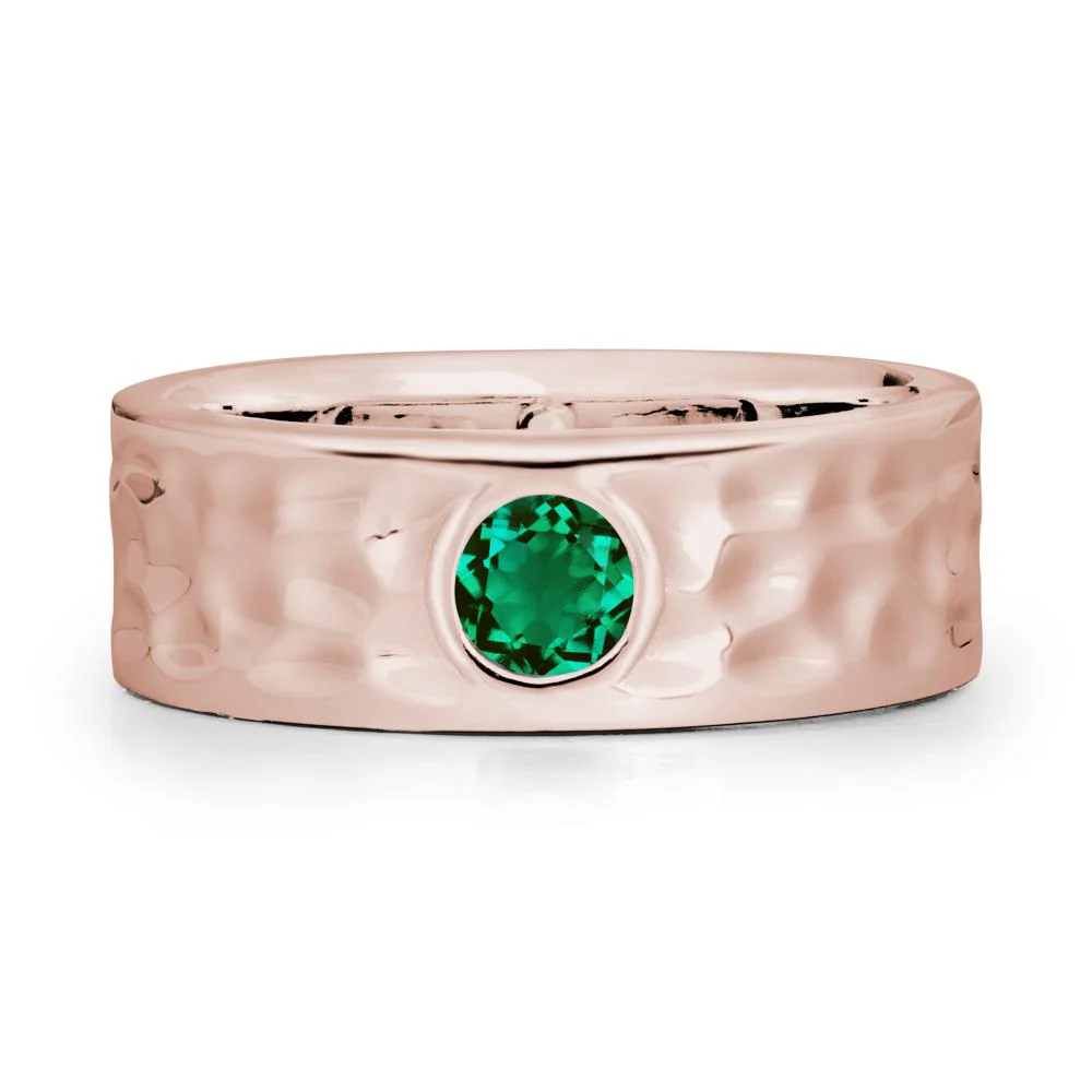Hammered Wide Band Bezel Emerald Ring - Image 2