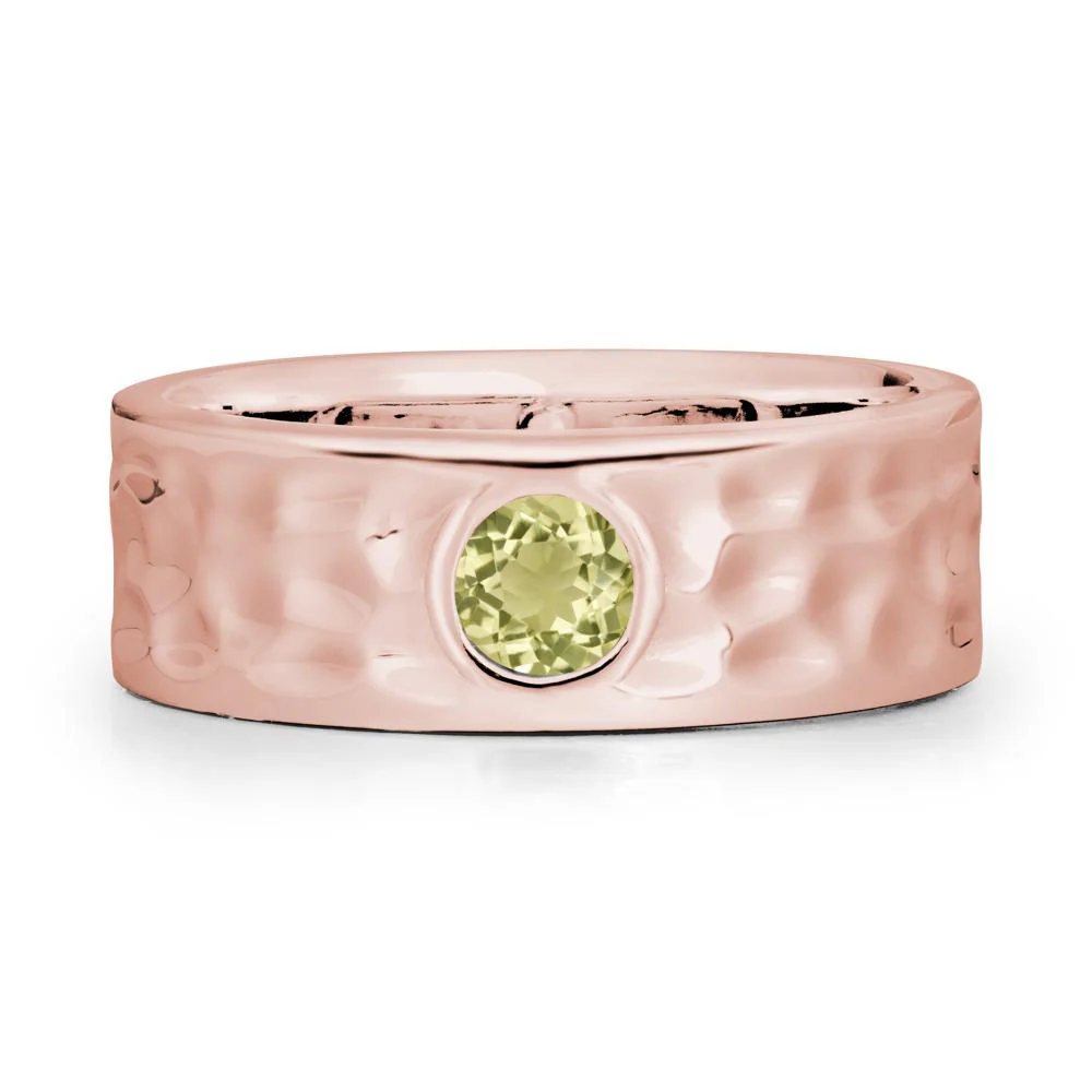 Hammered Wide Band Bezel Lemon Quartz Ring - Image 4