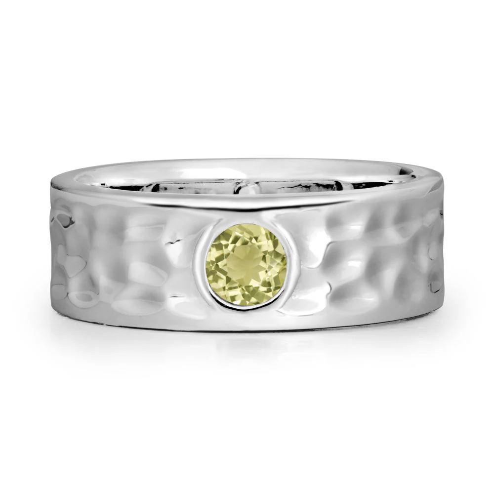 Hammered Wide Band Bezel Lemon Quartz Ring - Image 5