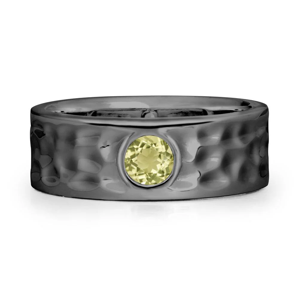 Hammered Wide Band Bezel Lemon Quartz Ring - Image 7