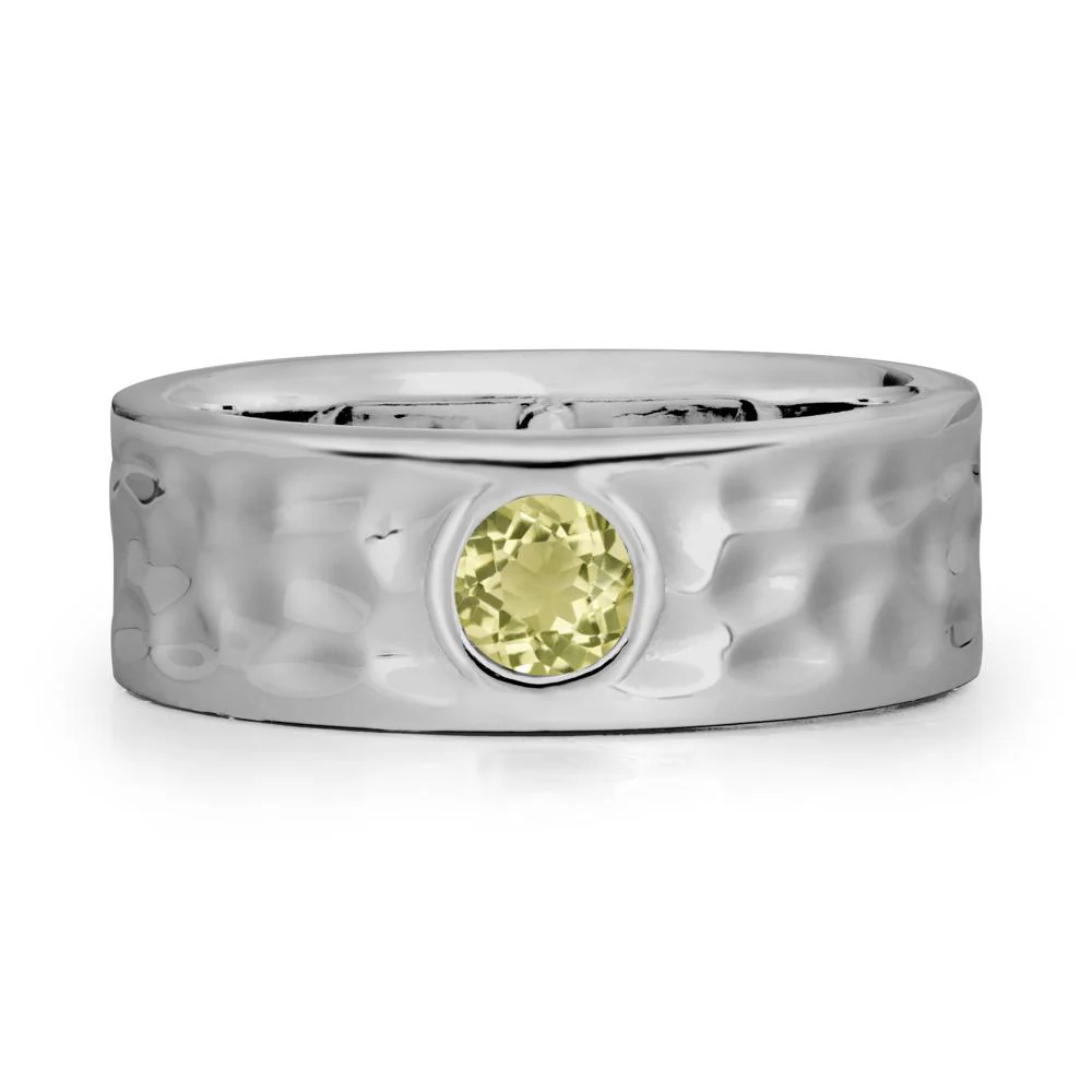 Hammered Wide Band Bezel Lemon Quartz Ring - Image 8