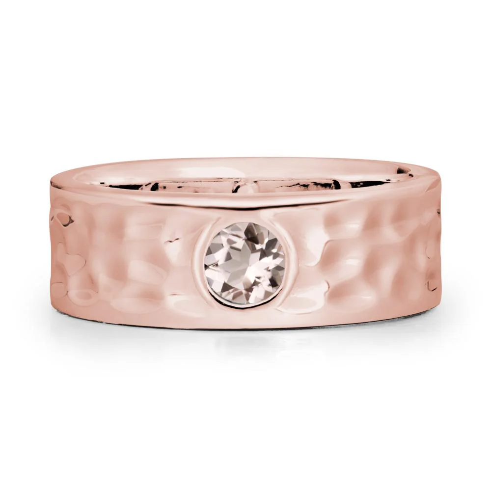 Hammered Wide Band Bezel Morganite Ring - Image 5