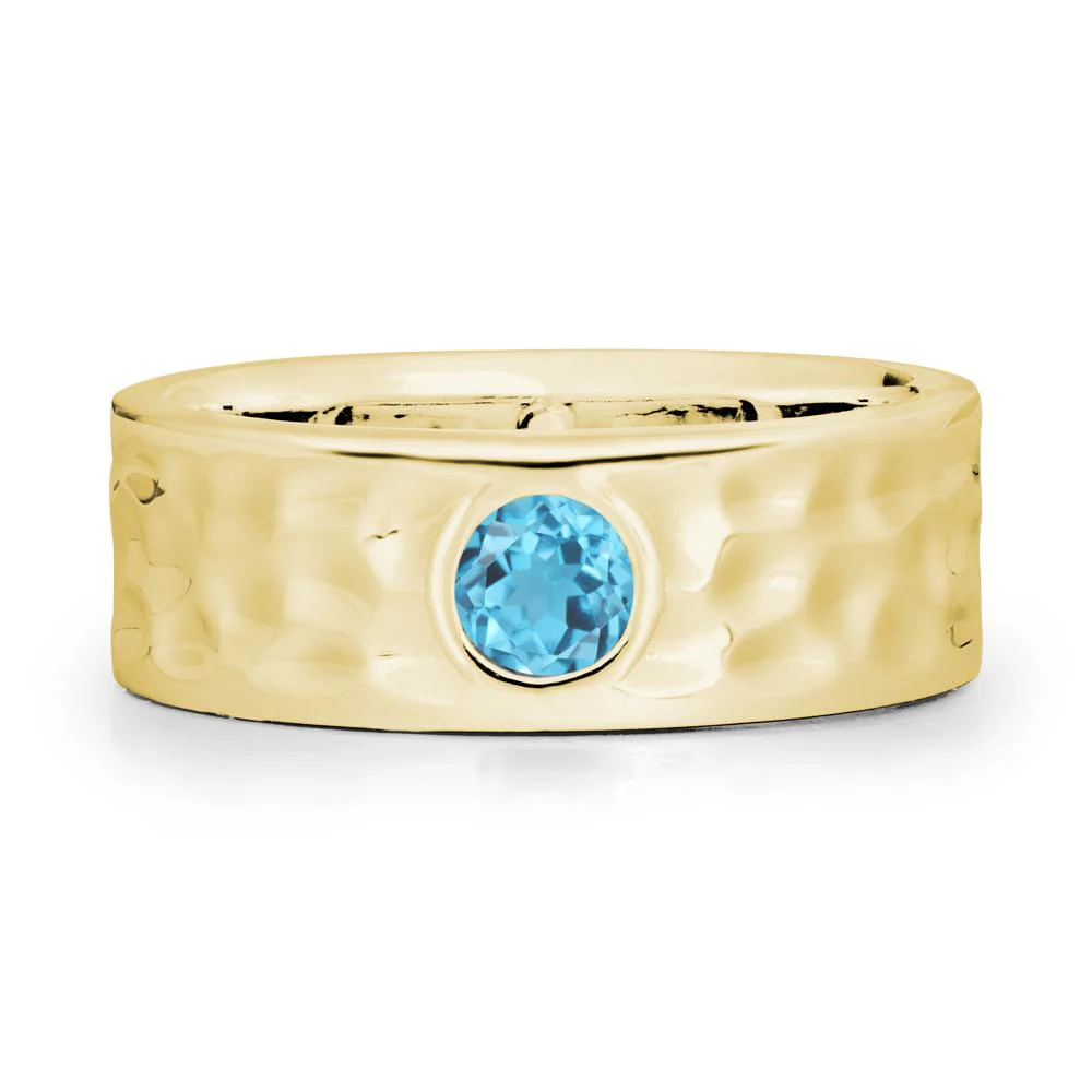 Hammered Wide Band Bezel Swiss Blue Topaz Ring - Image 6
