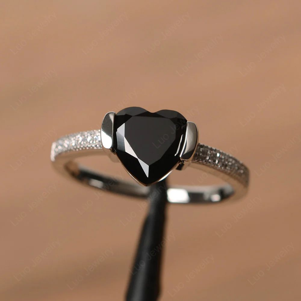 Black Spinel Half Bezel Set Engagement Ring