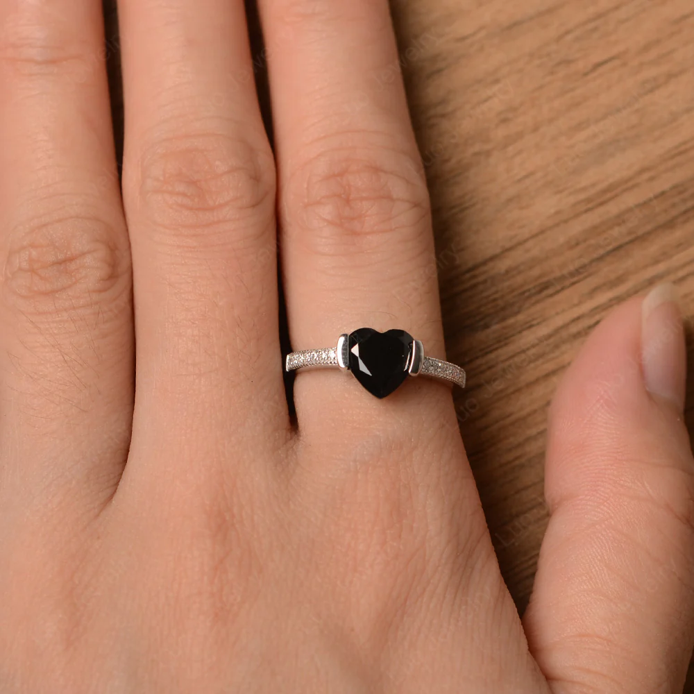 Black Spinel Half Bezel Set Engagement Ring - Image 4
