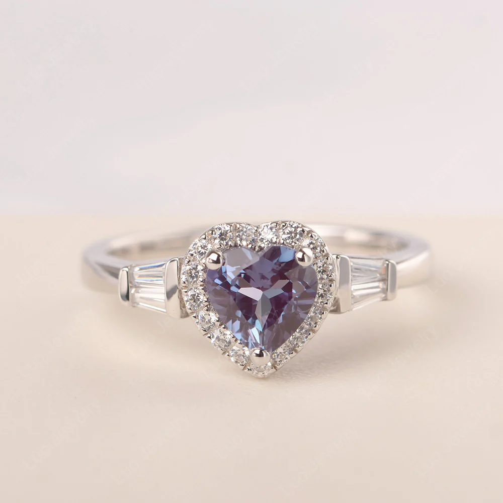 Hear Cut Alexandrite Ring with Baguette