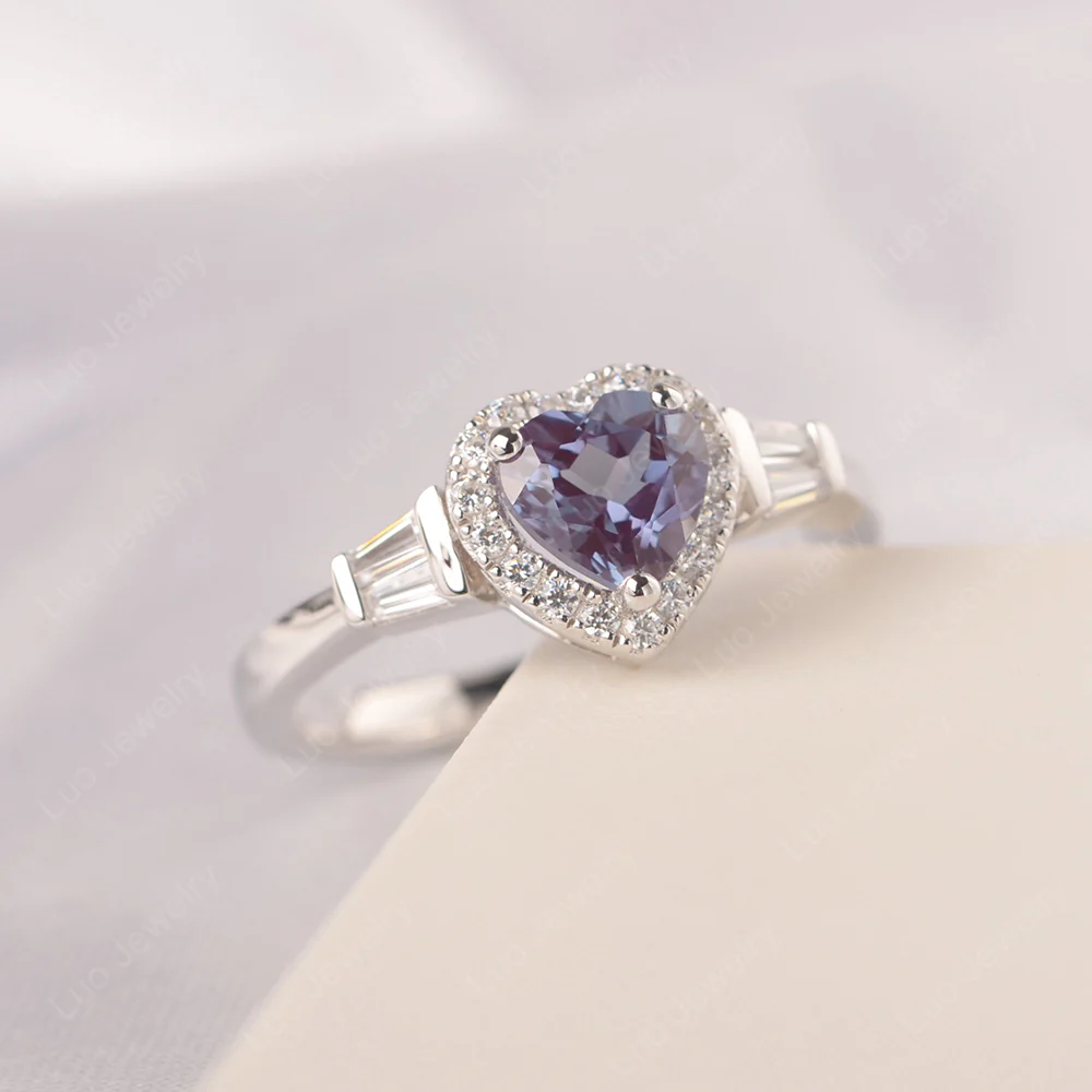 Hear Cut Alexandrite Ring with Baguette - Image 2