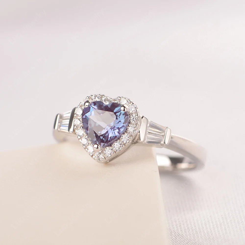 Hear Cut Alexandrite Ring with Baguette - Image 3