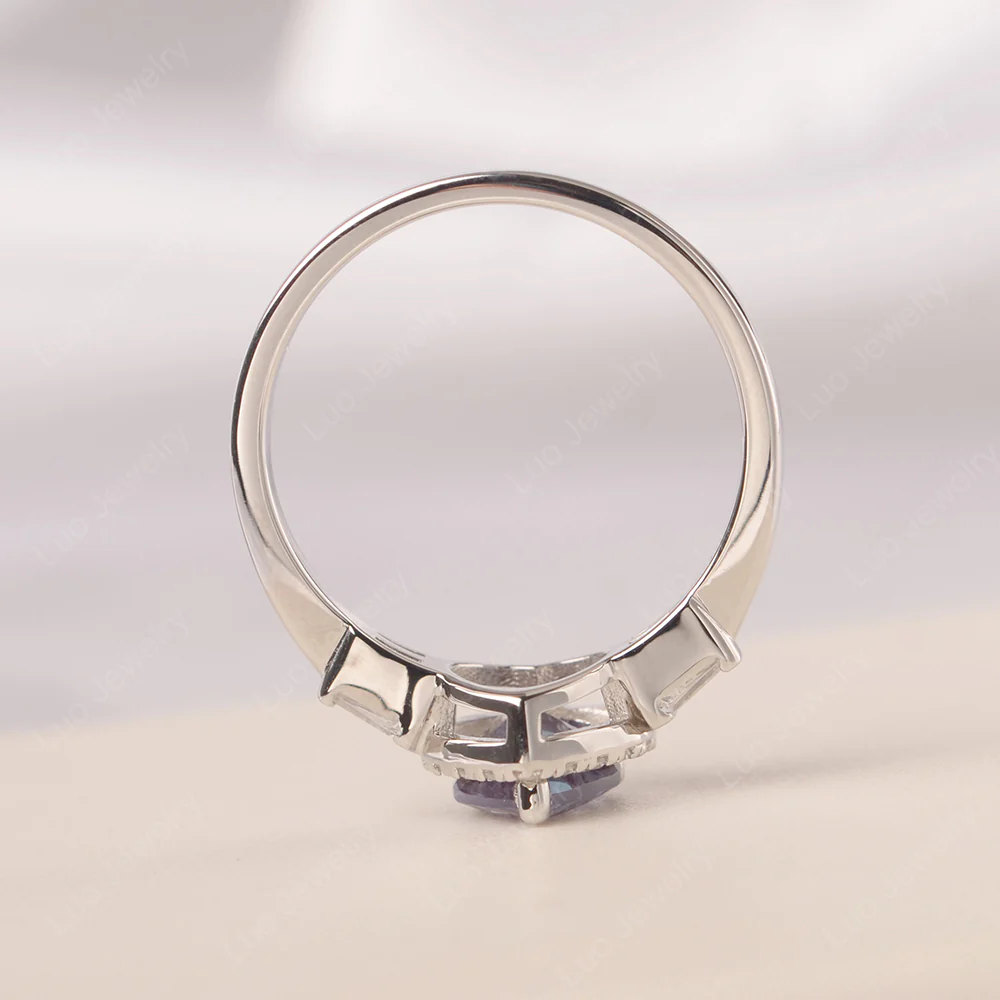 Hear Cut Alexandrite Ring with Baguette - Image 4