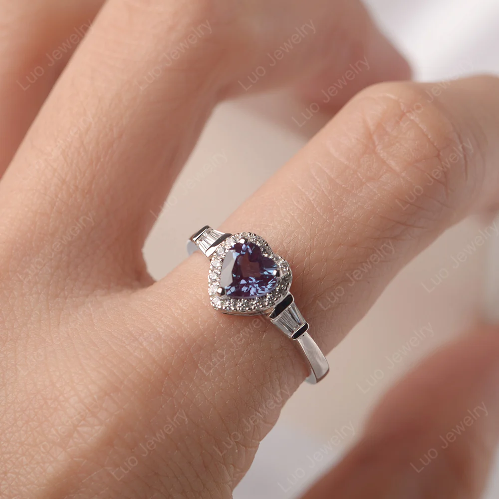 Hear Cut Alexandrite Ring with Baguette - Image 6
