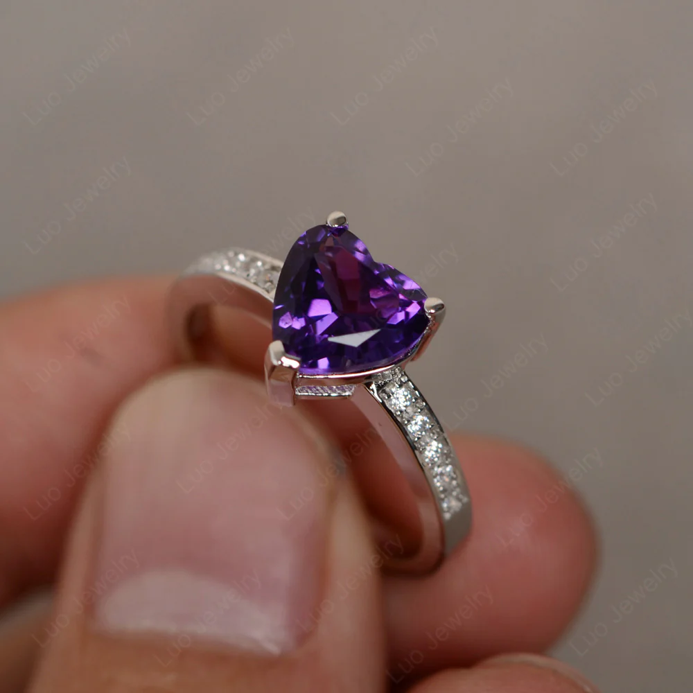 Hear Cut Amethyst Engagement Ring - Image 3