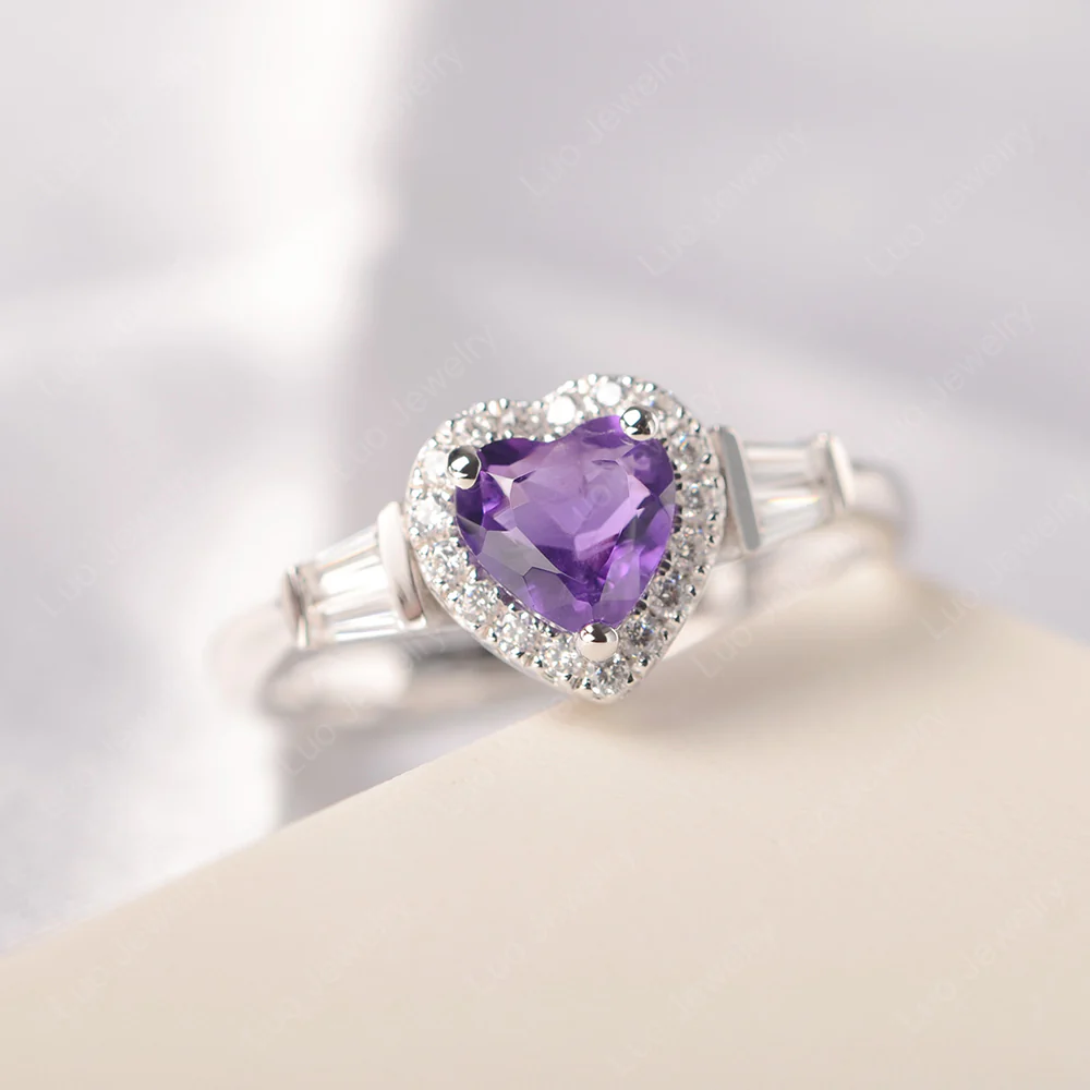 Amethyst Heart Halo Ring