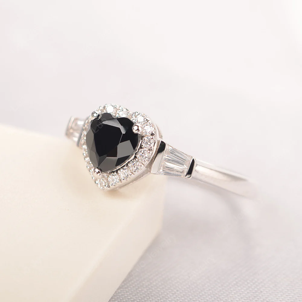 Hear Cut Black Spinel Ring with Baguette - Image 2