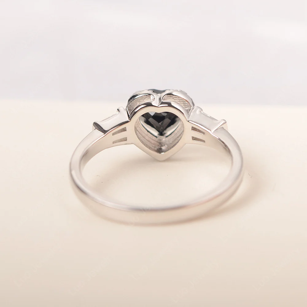 Hear Cut Black Spinel Ring with Baguette - Image 3