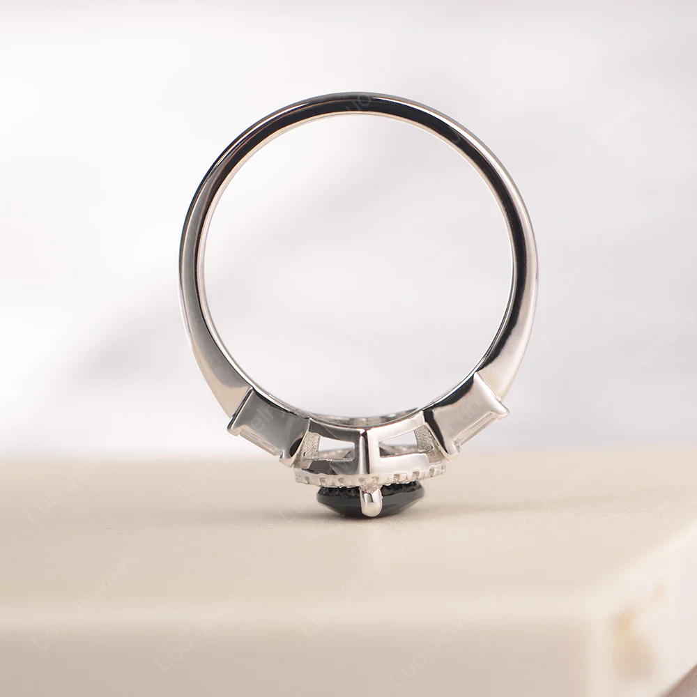 Hear Cut Black Spinel Ring with Baguette - Image 4