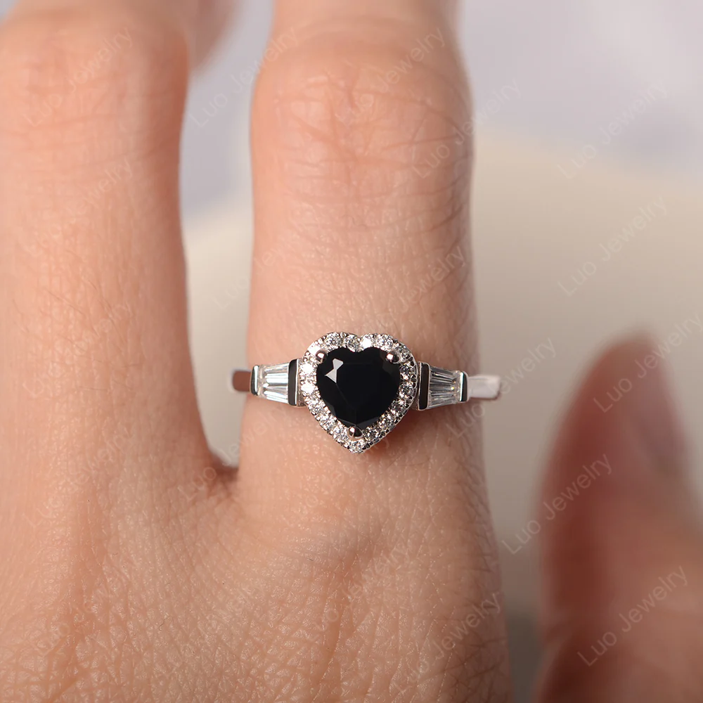 Hear Cut Black Spinel Ring with Baguette - Image 5