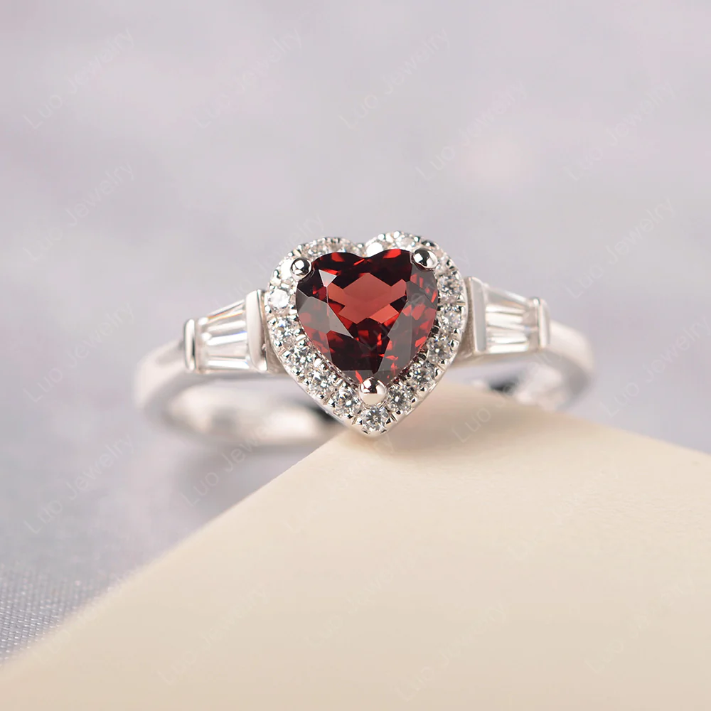 Garnet Heart Halo Ring