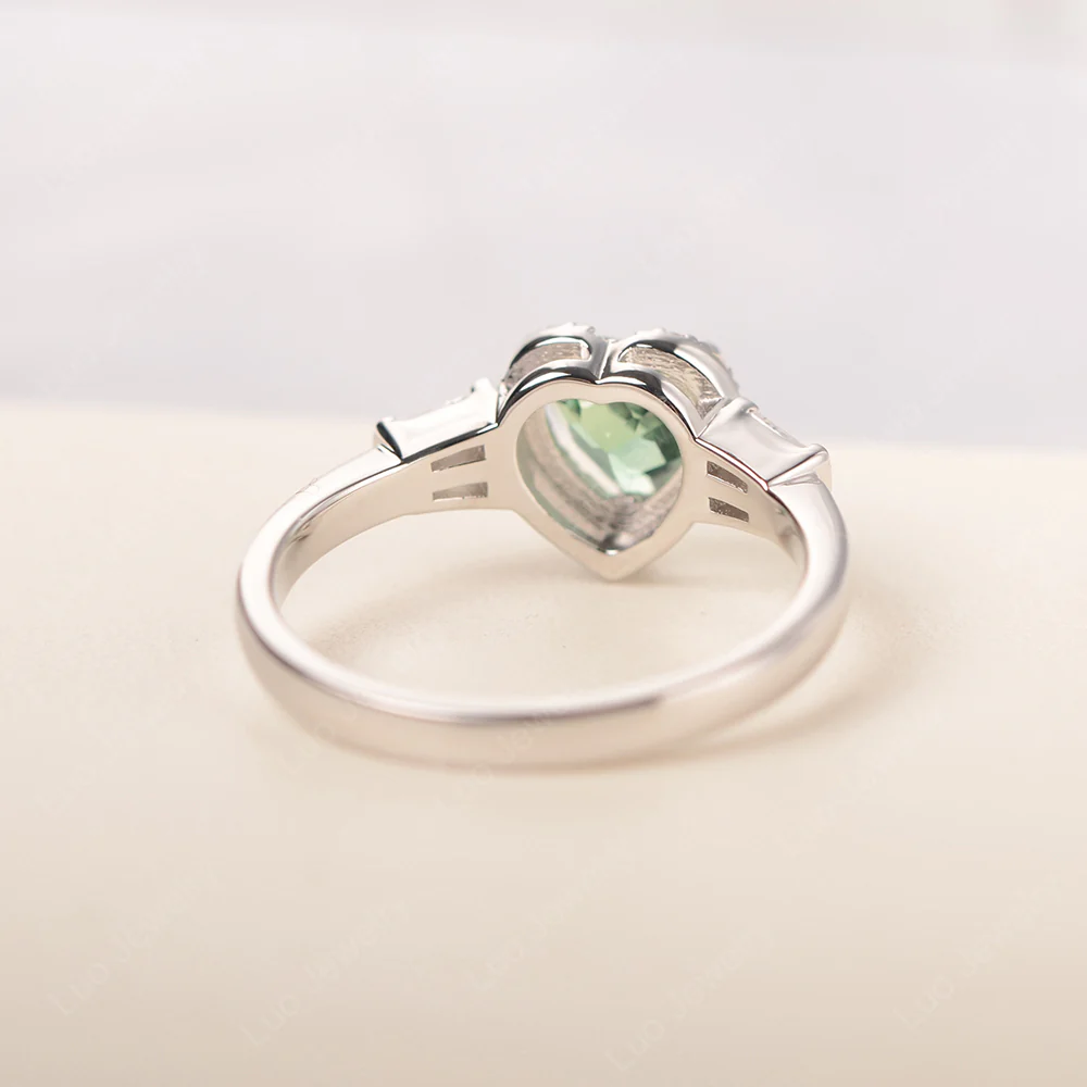 Hear Cut Green Sapphire Ring with Baguette - Image 3