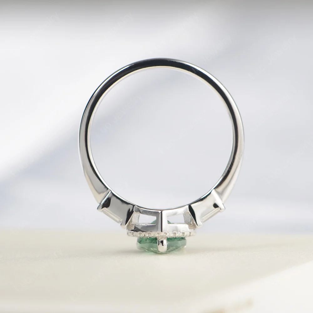 Hear Cut Green Sapphire Ring with Baguette - Image 4