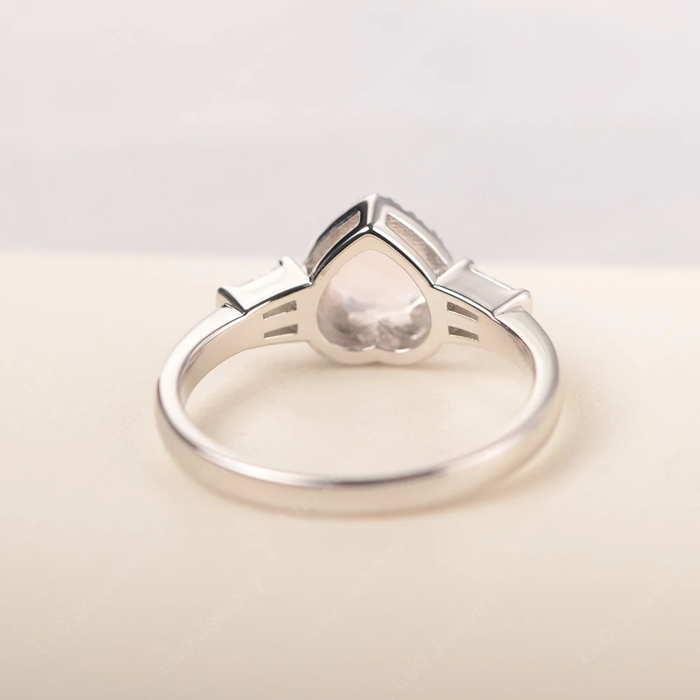 Hear Cut Rose Quartz Ring with Baguette - Image 3