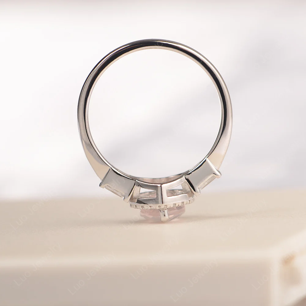 Hear Cut Rose Quartz Ring with Baguette - Image 4