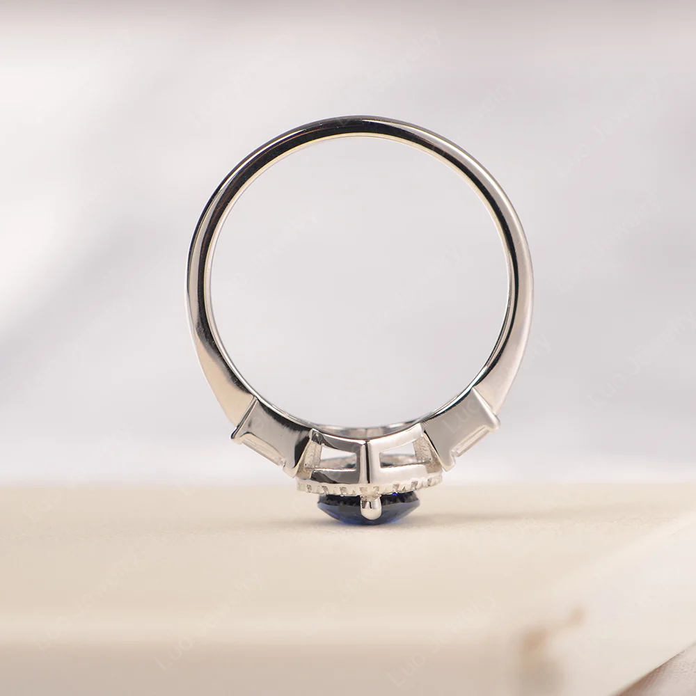 Hear Cut Sapphire Ring with Baguette - Image 4