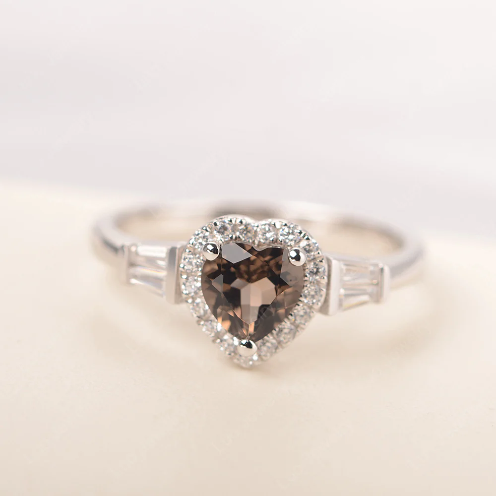Smoky Quartz Heart Halo Ring