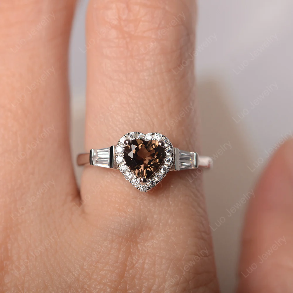 Smoky Quartz Heart Halo Ring - Image 5