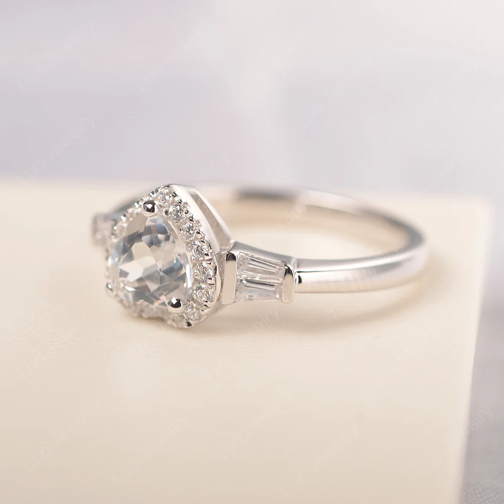 Hear Cut White Topaz Ring with Baguette - Image 2