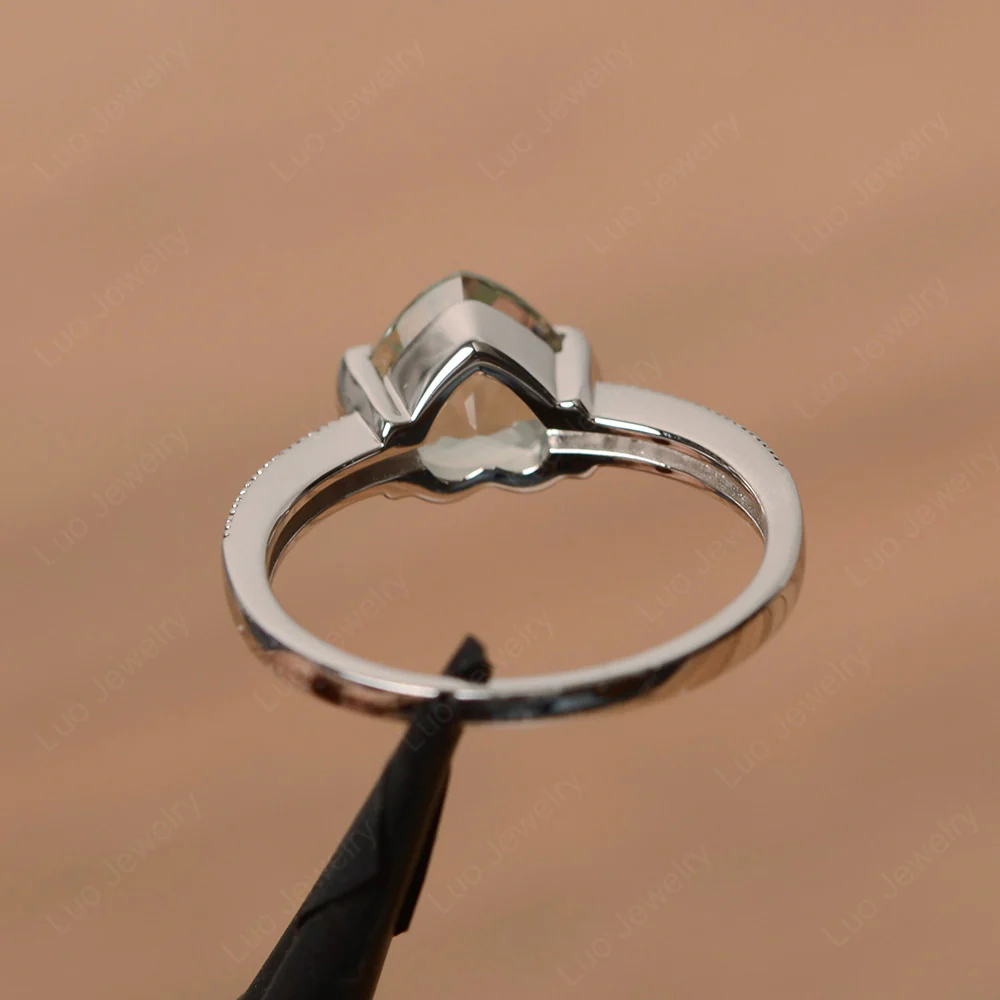 Green Amethyst Half Bezel Set Engagement Ring - Image 3