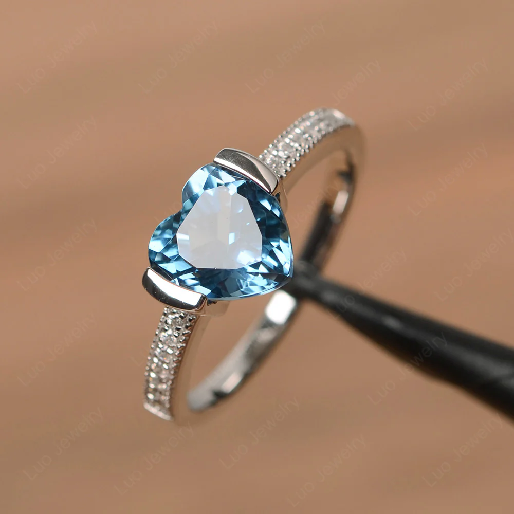 London Blue Topaz Bezel Set Heart Ring - Image 2