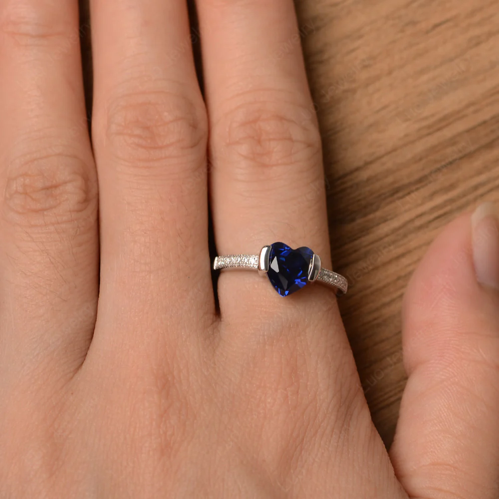 Sapphire Bezel Set Heart Ring - Image 3