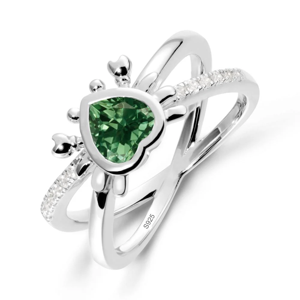 Hear Shaped Crab Green Sapphire Ring
