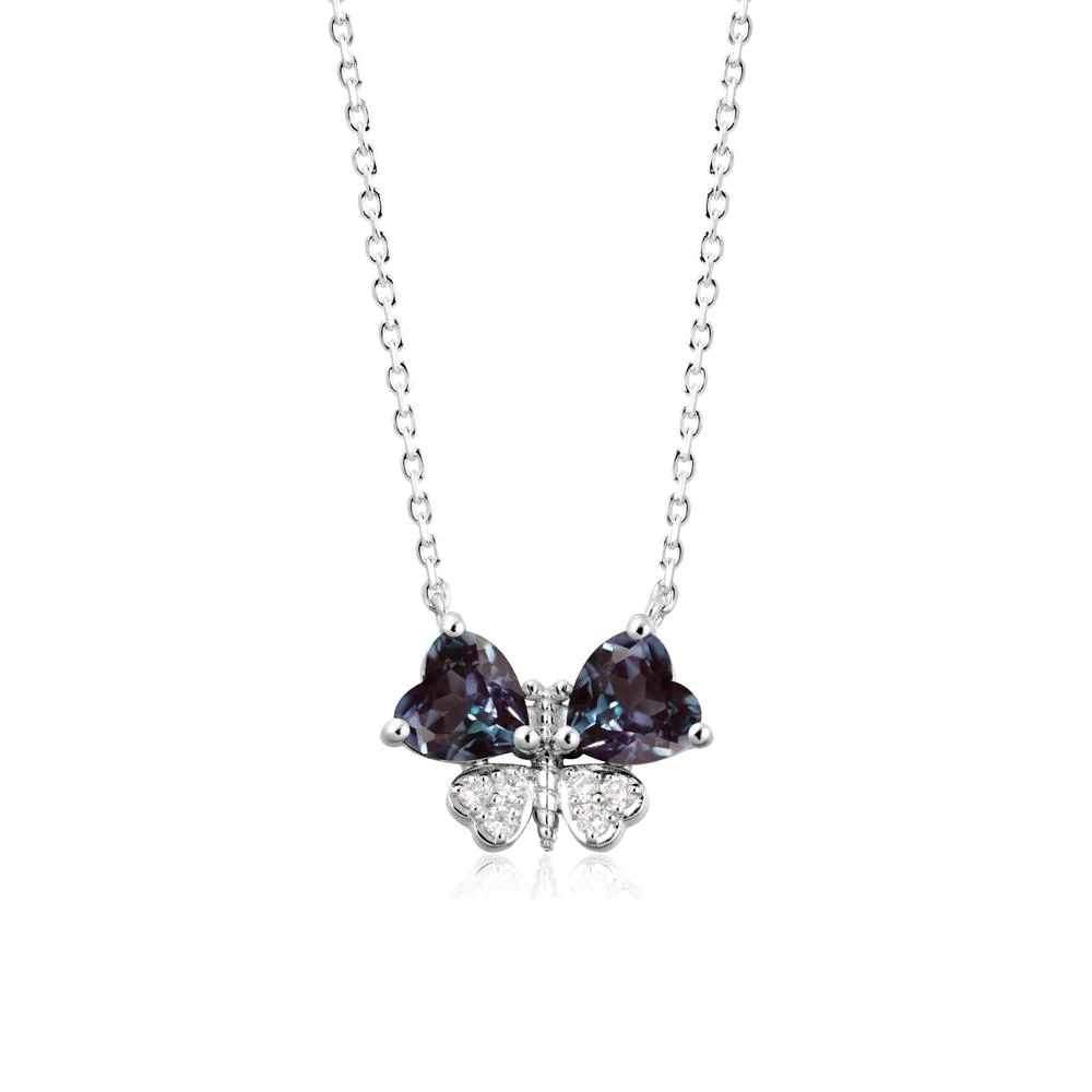 Heart Alexandrite Wings Butterfly Pendant Necklace
