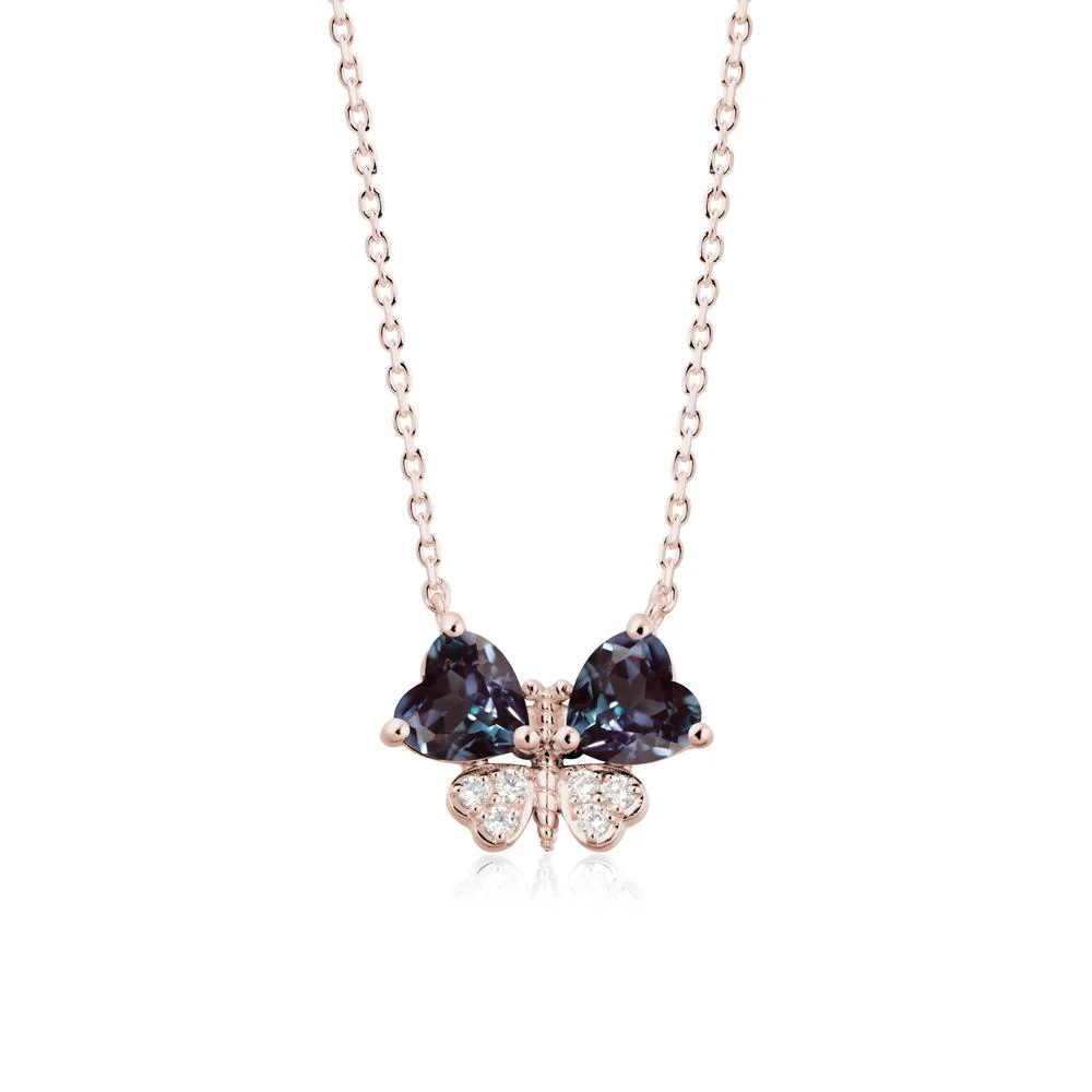 Heart Alexandrite Wings Butterfly Pendant Necklace - Image 2