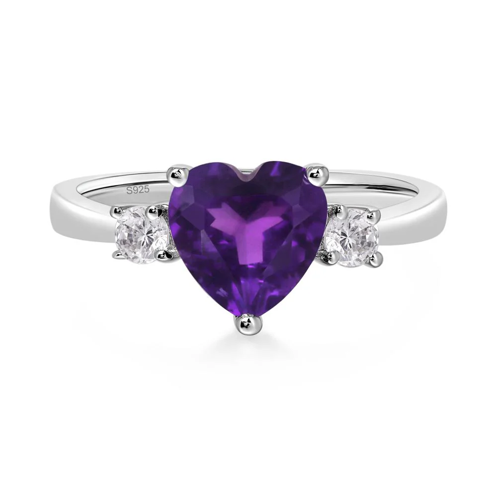 Amethyst Three Stone Heart Ring - Image 2