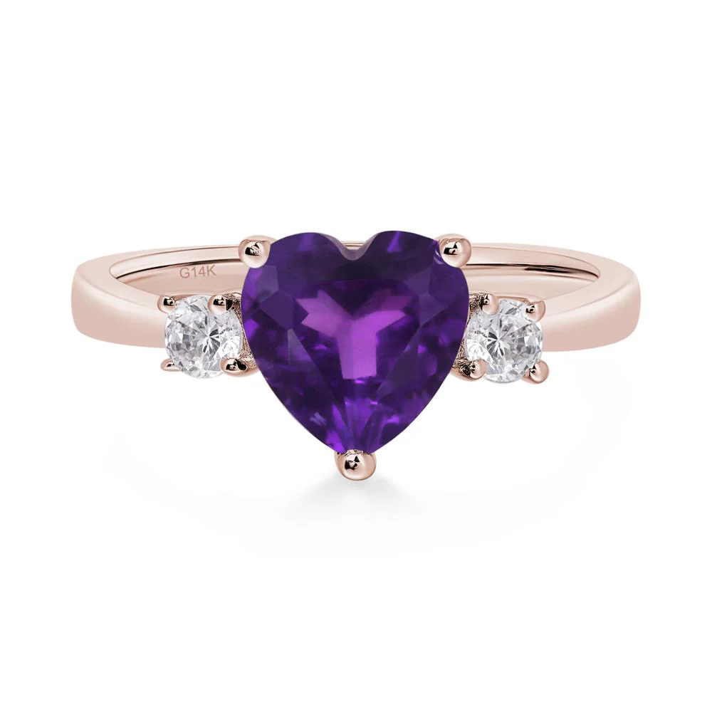 Amethyst Three Stone Heart Ring - Image 5