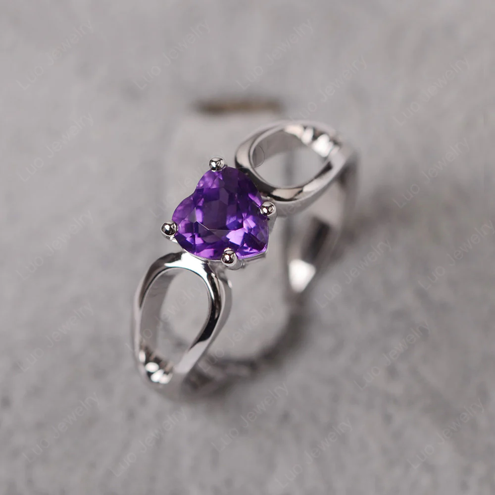 Heart Amethyst Ring Split Shank - Image 2