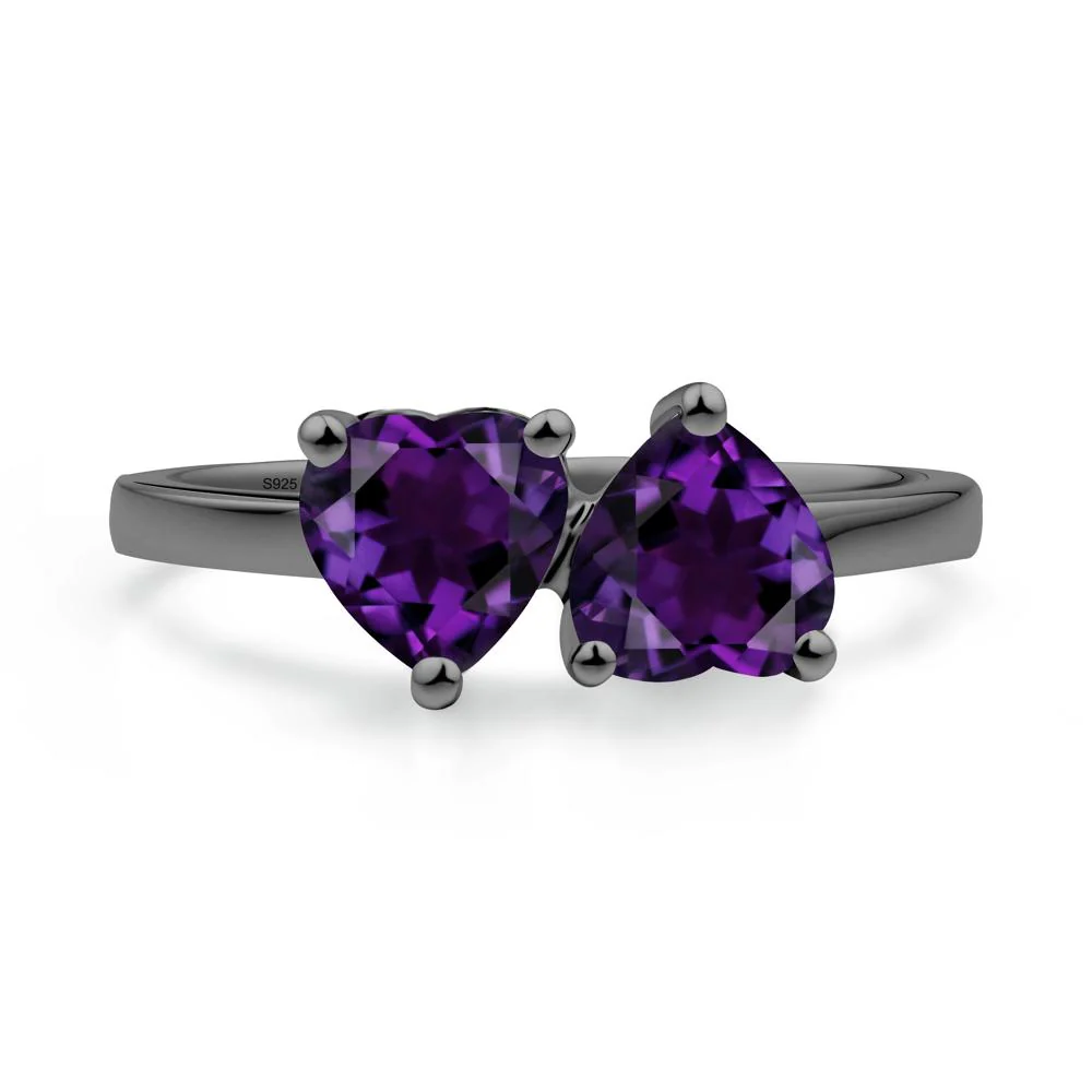 Heart Amethyst Two Stone Ring