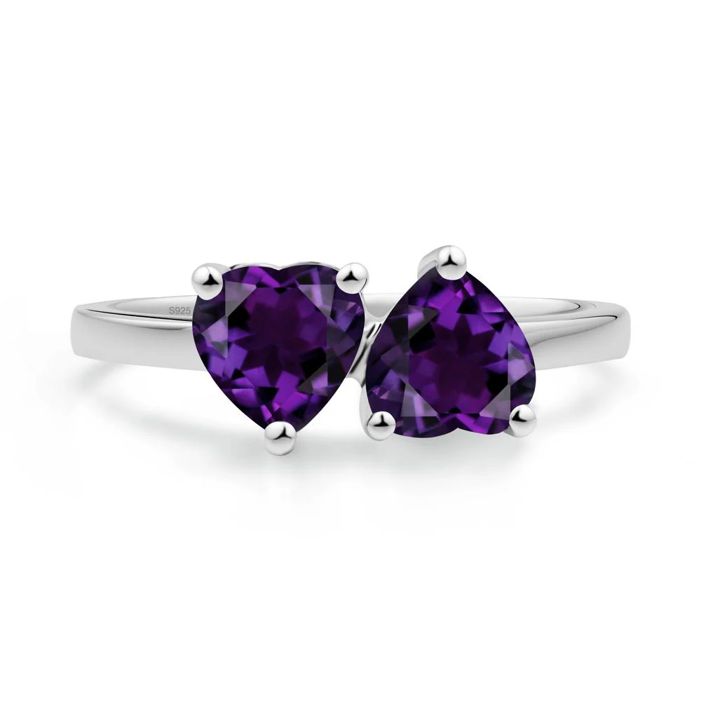 Heart Amethyst Two Stone Ring - Image 3