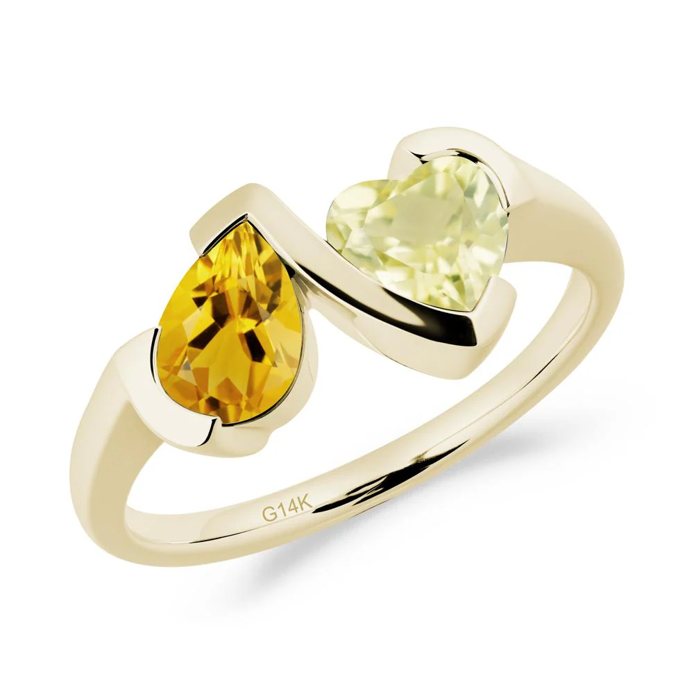 Heart and Pear Citrine and Lemon Quartz Two Stone Ring - Image 2