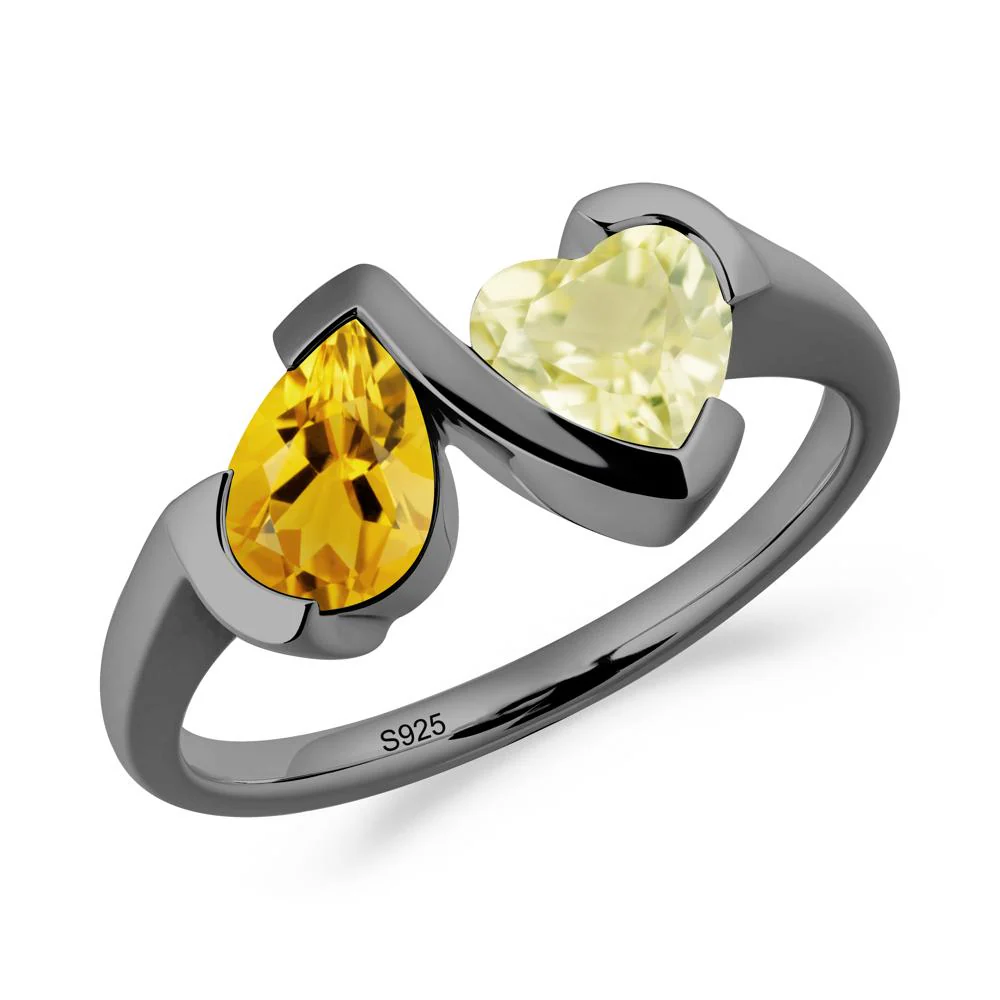 Heart and Pear Citrine and Lemon Quartz Two Stone Ring - Image 4
