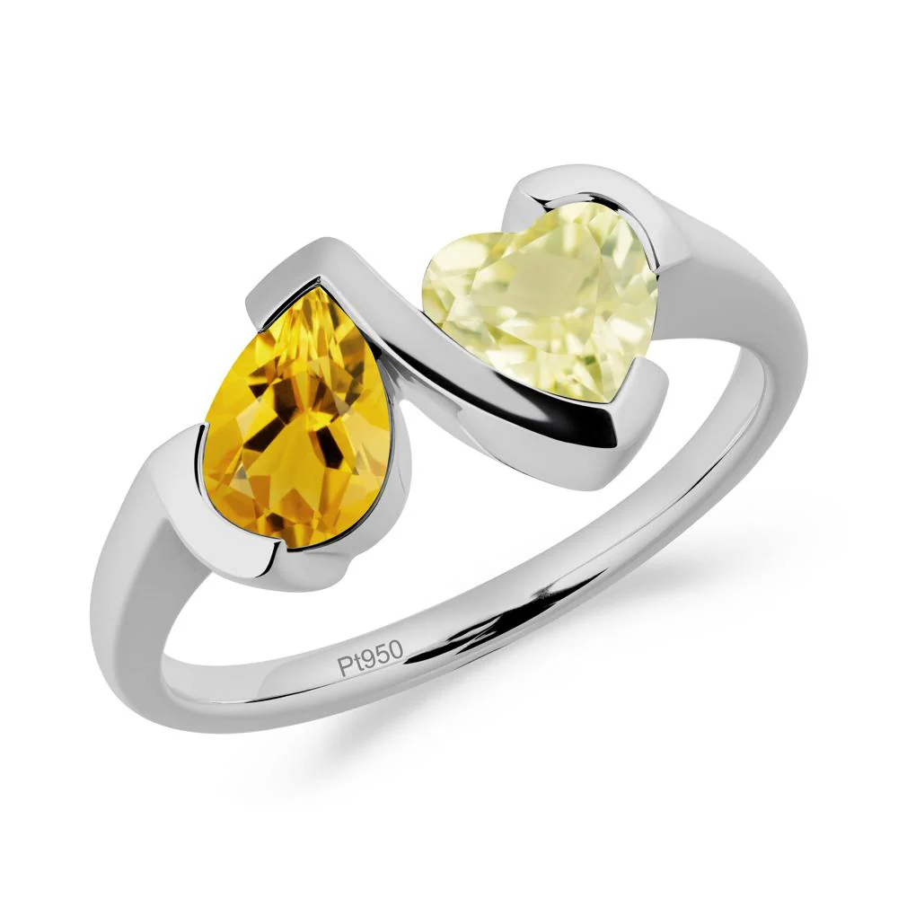 Heart and Pear Citrine and Lemon Quartz Two Stone Ring - Image 5