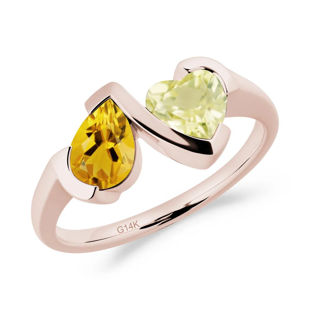 Heart and Pear Citrine and Lemon Quartz Two Stone Ring - Image 6