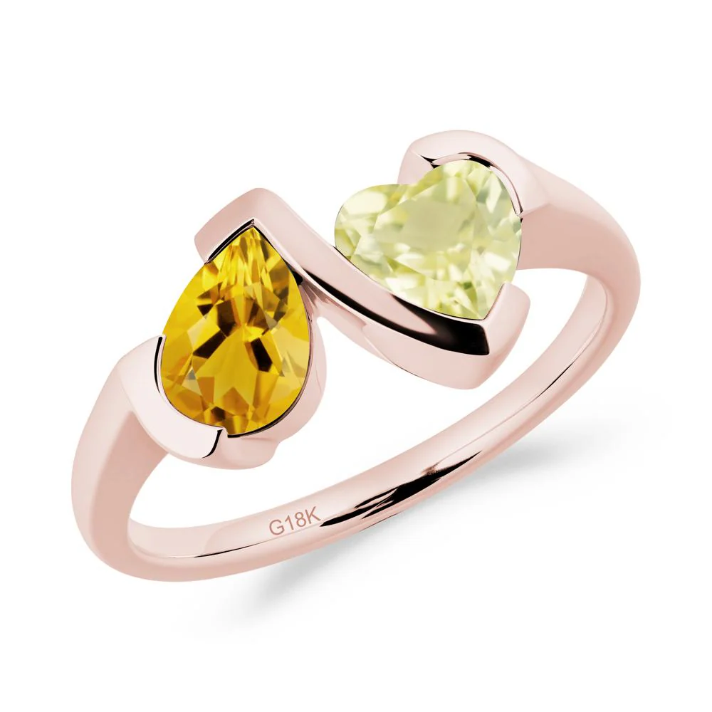 Heart and Pear Citrine and Lemon Quartz Two Stone Ring - Image 7