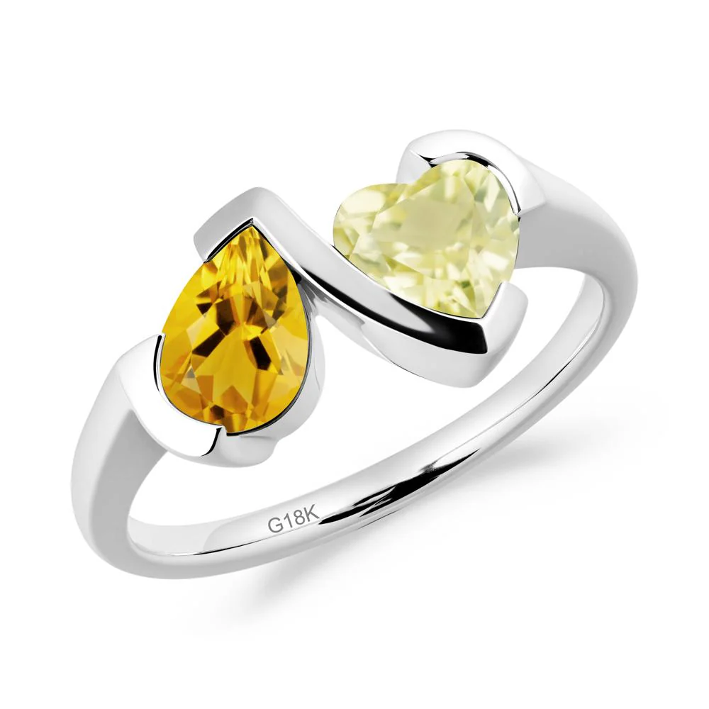 Heart and Pear Citrine and Lemon Quartz Two Stone Ring - Image 8