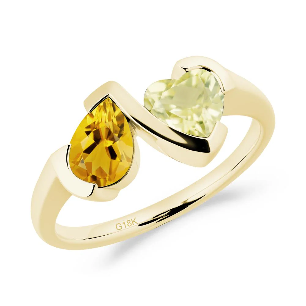 Heart and Pear Citrine and Lemon Quartz Two Stone Ring - Image 9