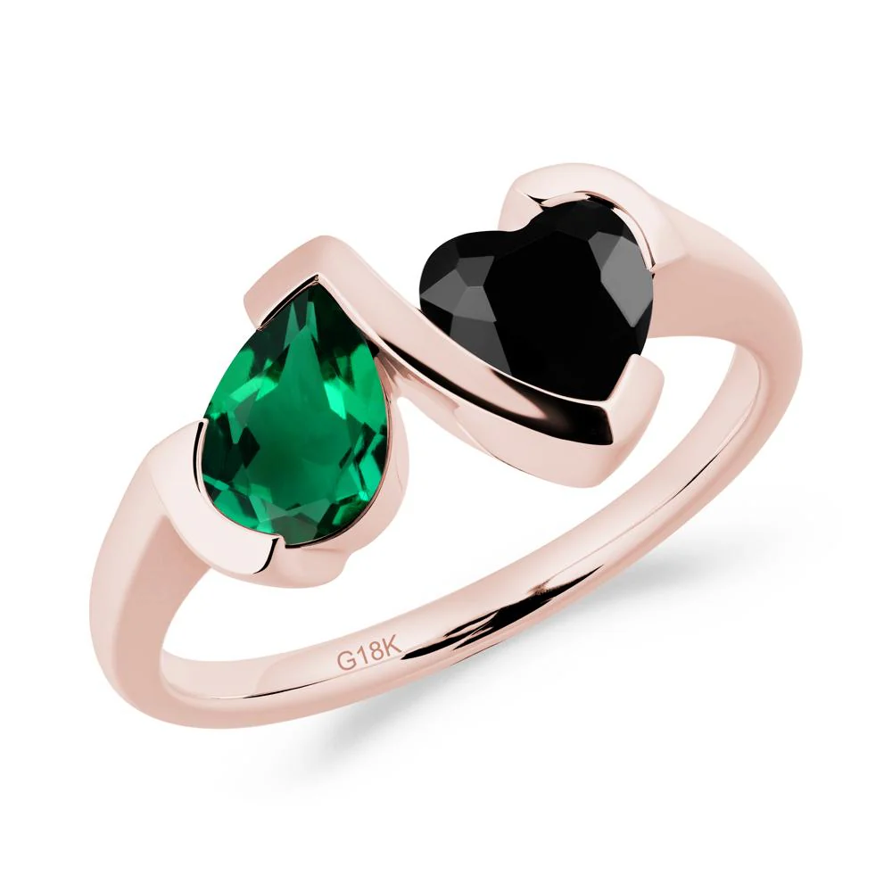 Heart and Pear Emerald and Black Spinel Two Stone Ring - Image 6